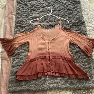 Gimmicks Cold Shoulder Flutter 3/4 L sleeves, Burnt Rust, Size XS